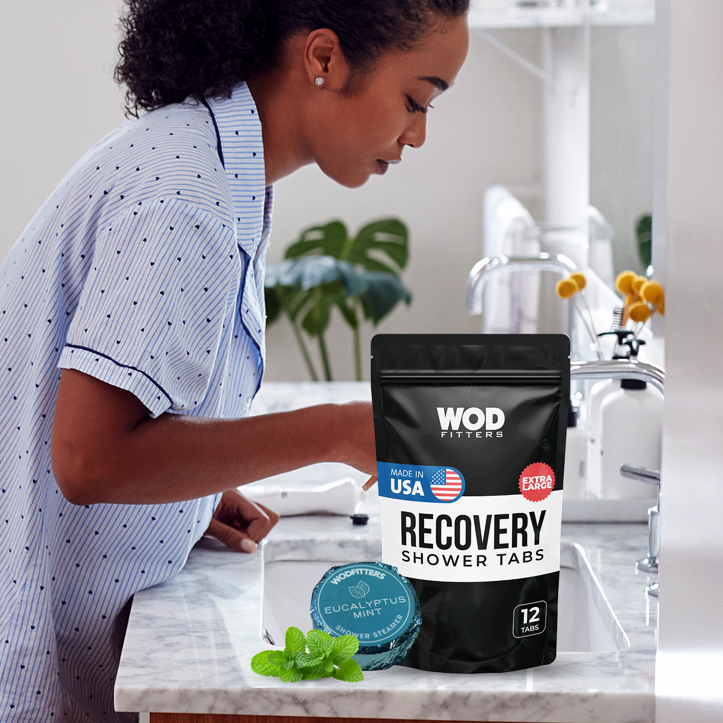 WODFitters USA Made Recovery Shower Steamer Tabs with Intelligent Dosing Technology - Mint & Eucalyptus