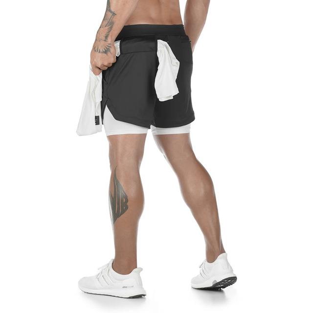 2 in 1 Quick Dry Breathable Active Gym Workout Shorts with Phone Pocket