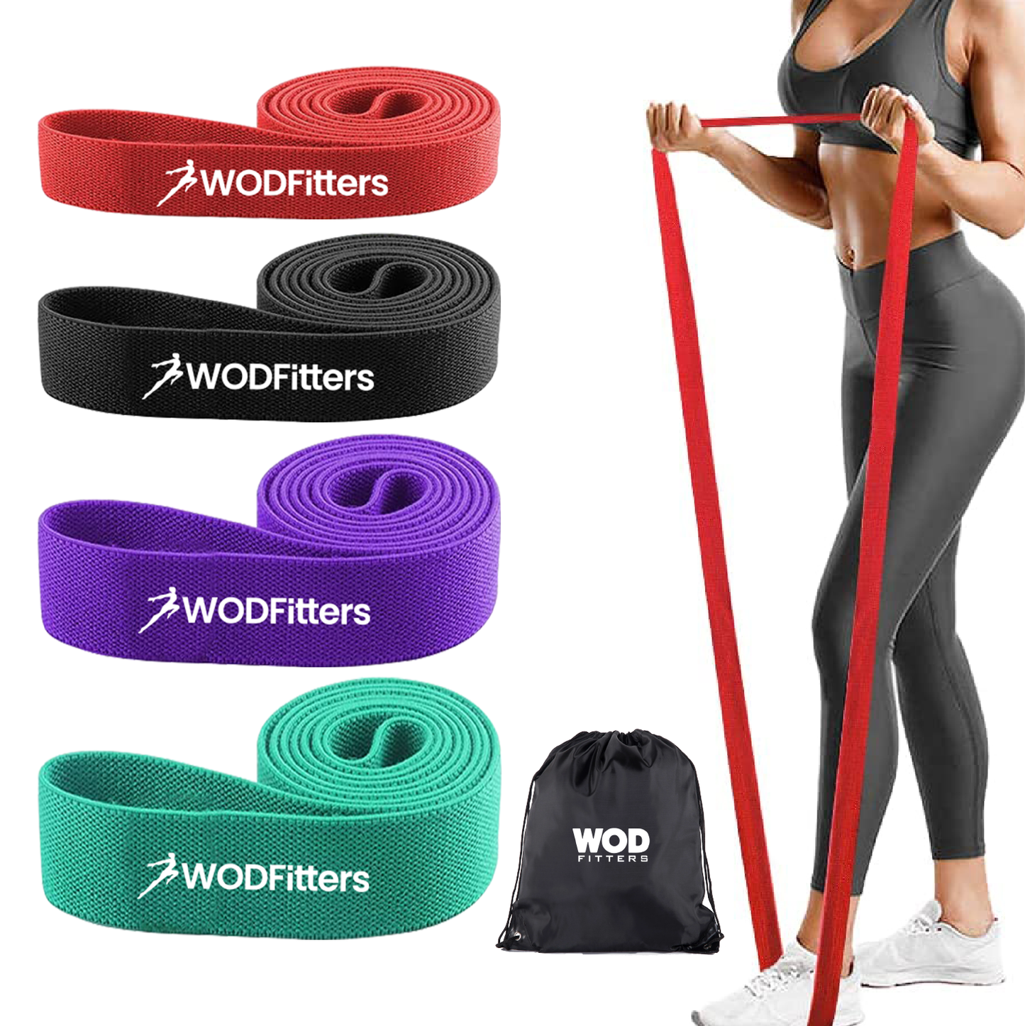 WODFitters Fabric Pull Up Resistance Bands - 4 Band Set - Set of 4 Fabric Resistance Bands (41" loop) for Exercise, Stretching, Home Workout