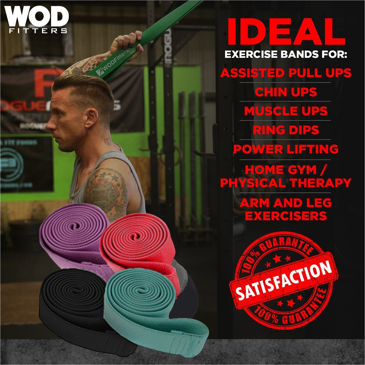 Bands - WODFitters Fabric Pull Up Resistance Bands - 4 Band Set - Set Of 4 Fabric Resistance Bands (41" Loop) For Exercise, Stretching, Home Workout