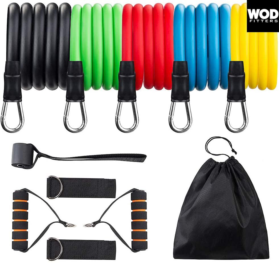 WODFitters Resistance Band Set - Stackable 5 Workout Band Set With Grip Handles 