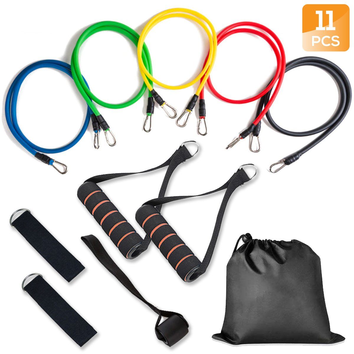 WODFitters Resistance Band Set - Stackable 5 Workout Band Set With Grip Handles 