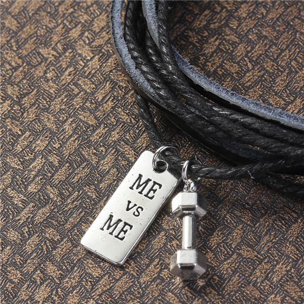 Cowhide Leather Fitness Bracelet with 2 Charms - Weight Lifting Charms 