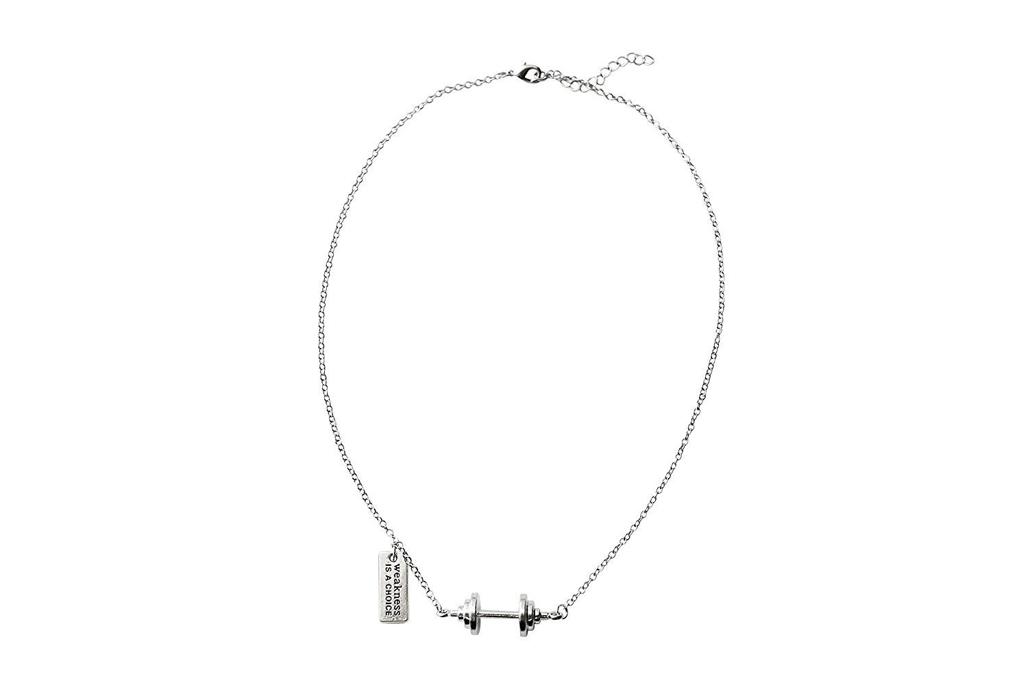 WODFitters Stainless Steel Necklace with Barbell and "Weakness Is a Choice" Charm - Comes with Gift Box 